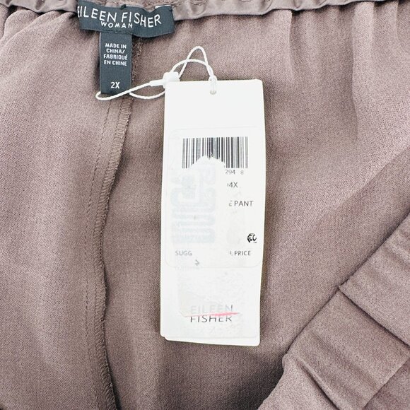 Eileen Fisher Women Silk Georgette Crepe Brown Tapered Leg Cropped 2X Pants NEW - Picture 5 of 7